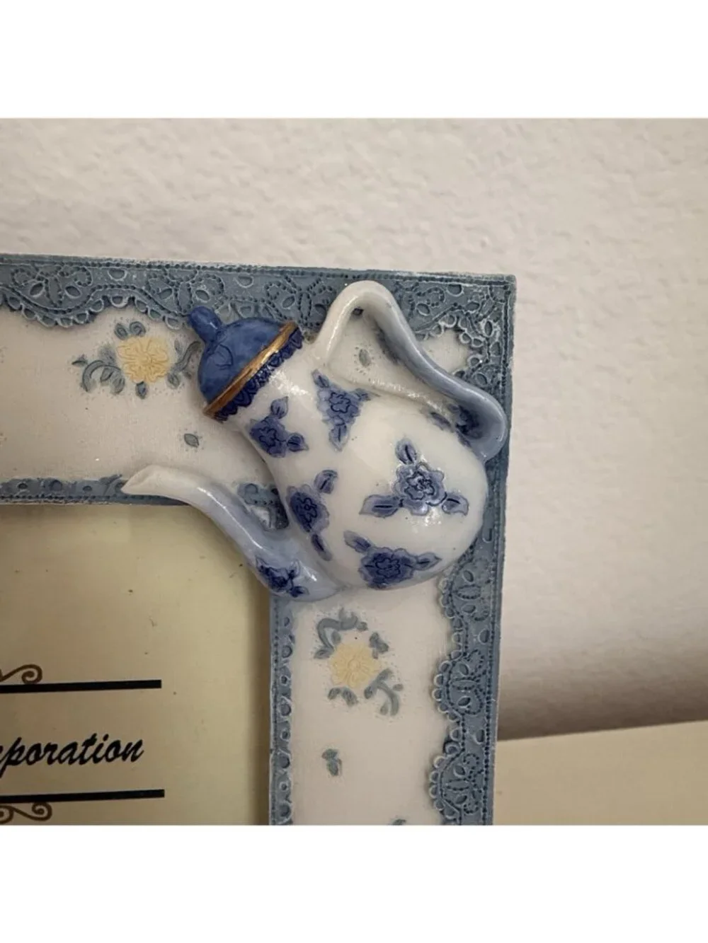 A. Richesco Corporation 3D Teacup Hand painted Floral Picture Frame 5x7”